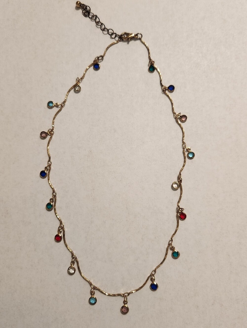 Gold-Tone Multi-Color Gemstone Station Necklace